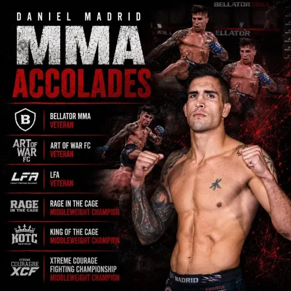 Daniel Madrid MMA accolades: Bellator MMA veteran, LFA veteran, Rage in the Cage and King of the Cage middleweight champion